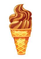 Chocolate soft serve ice cream in a waffle cone. cartoon illustration vector