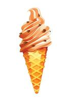 Ice cream cone soft serve with chocolate chips topping. cartoon illustration vector