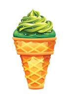 Ice cream cone with matcha soft serve and decorative topping. cartoon illustration vector