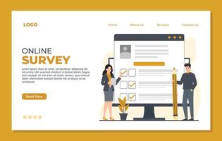 Online Survey Landing page template. Online questionnaire form concept. Web site design, mobile app vector