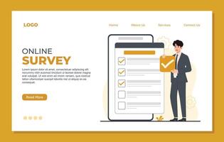 Online Survey Landing page template Online survey, questionnaire form, questionnaire form. Online survey, questionnaire form, questionnaire form concept vector