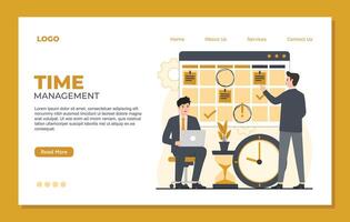 Time management landing page template concept. Flat design illustration. Landing page template website vector