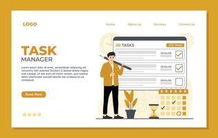 Task manager landing page template of Task management. illustration website vector