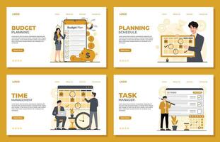 Set of Landing page Business planning templates, task manager, time management, Planning schedule, BUDGET Planning illustration concepts for website and mobile website vector