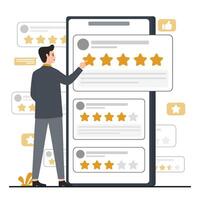 Man using smartphone to rate a product vector
