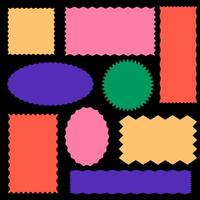 Minimalist set of geometric shapes. Modern symbols, labels and icons. Circles and squares with a zigzag edge vector