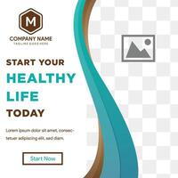 abstract Square banner design template on white background. healthy life as headline. abstract wave on elements. space for photo in right side vector