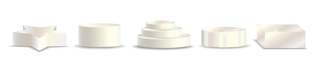 Set of podiums 3d scene stands for product demonstration in silver color vector