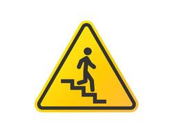 Yellow and black Stairway warning sign. Watch Step Down caution icon symbol. illustration image. Isolated on background. vector