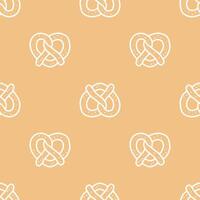 Pretzel cartoon hand drawn seamless patterns on Light brown background. vector