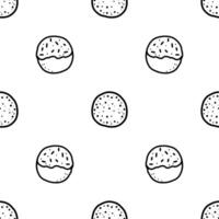 Ball shape bread with topping Cartoon Hand Drawn doodle seamless patterns. vector
