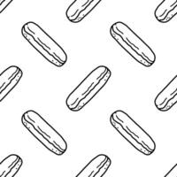 Bakery bread with Cream cheese on top cartoon hand drawn doodle seamless patterns. vector