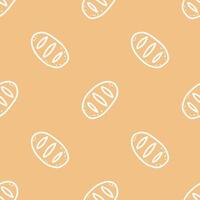 Minimal baked bread cartoon hand drawn seamless patterns on Light brown background. vector