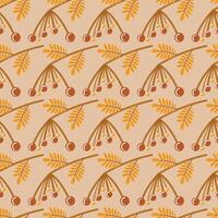 Autumn seamless pattern with ashberry, rowanberry, cozy fall elements, cute hand drawn pattern vector