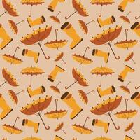 Autumn seamless pattern with umbrella, boot, cozy fall elements, cute hand drawn pattern vector