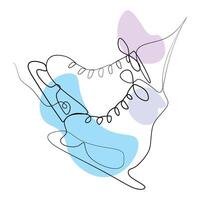 Figure Ice skate in continuous line art drawing style with Color Abstract shapes. Minimalist black linear design isolated on white background. illustration for Print, T shirt. Sport equipment vector