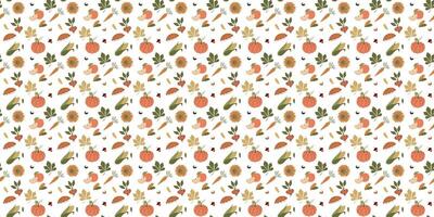 Fall checkered pattern. Pumpkin digital paper seamless file. Halloween background with Apple, Thanksgiving Day Pie, Carrot, Fallen Leaves. Illustration for Print, Textile, Wallpaper. Design Art vector