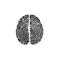 A black and white image of a brain with a fingerprint vector