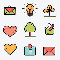 A set of icons that include a tree, a light bulb, a heart, a tree, vector