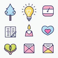 A set of icons that include a light bulb, a tree, a heart, a tree, vector