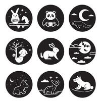 A set of black and white icons depicting animals vector