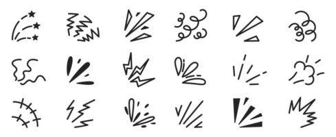 Japanese doodle of bomb explosion with sparks and confetti. Manga elements for marking of expression, surprise or exclamation. Sketch illustration. Editable stroke. vector