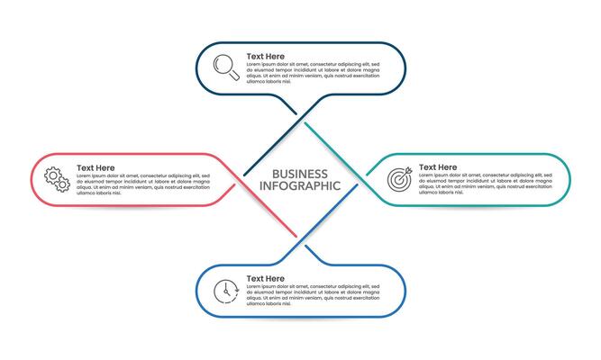 Infographic cross line design template. 4 Process business to success. Business presentation, Planning, Marketing and Strategy.