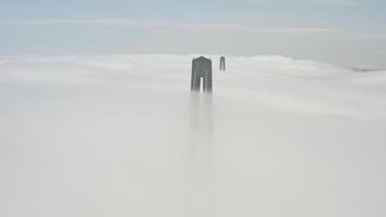 Aerial view of the top of the pylons of the Russian bridge video