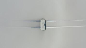 Aerial view vertically down of the top of the pylons of the Russian bridge video