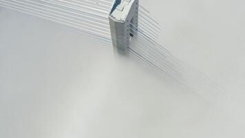 Aerial view of the top of the pylons of the Russian bridge video