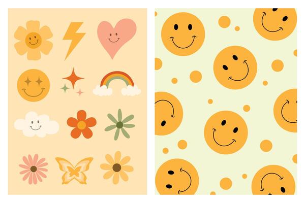 Retro Happy Smiley Face and Flower Graphic Design