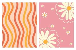 Abstract Patterns with Wavy Lines and Daisy Flowers vector