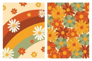 Retro Floral Pattern with Rainbow and Daisy Motifs vector
