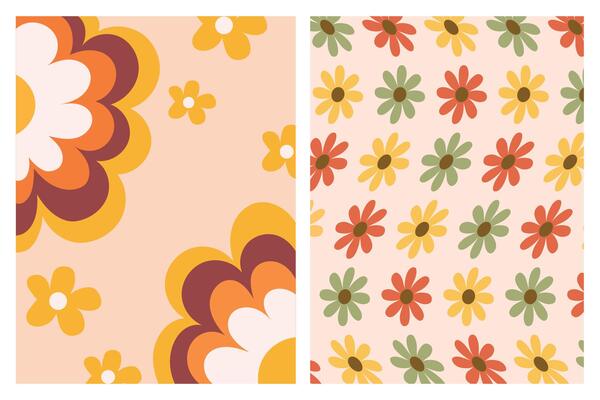 Retro Daisy Flower Pattern with Large Daisy in Corner