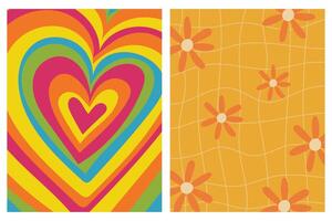 Abstract Colorful Heart and Daisy Pattern on a Grid vector
