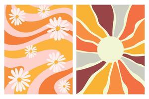 Abstract Retro Floral Pattern with Swirling Lines and Sunburst Design vector