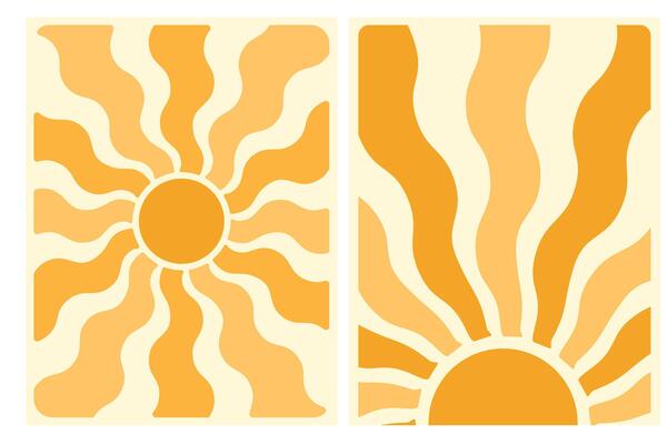 Abstract Sun Illustration with Wavy Rays in Two Variations