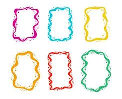Set of colorful rectangle frames with wavy edges. Rectangular shapes with wiggly borders. Picture or photo frames, empty text boxes, tags, labels isolated on white background vector