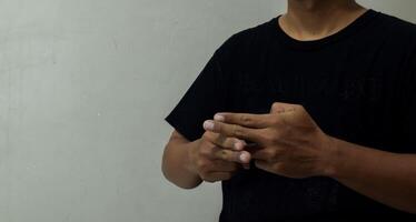 young man using sign language interpreter to communicate photo