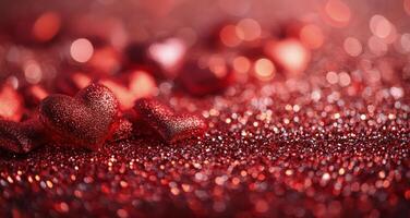 Glittering red hearts scattered on a sparkling background for Valentine's Day celebration photo