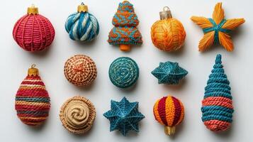 Colorful woven decorations arranged artistically on a light background for festive occasions photo