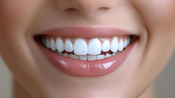 Smiling woman showing bright white teeth with natural makeup during daytime photo