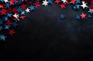 Colorful stars in red, white, and blue decorate a dark background for a festive occasion photo