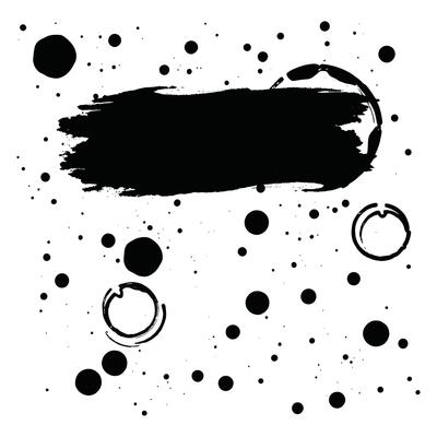 Black Brush Stroke and Dot Design on White Background