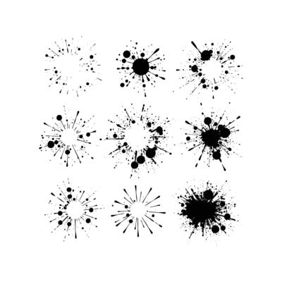 Black Ink Splatter Collection on White Background