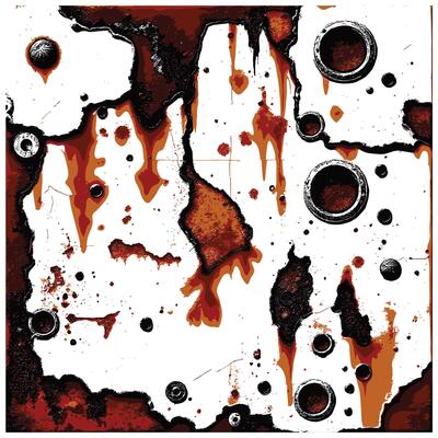 Abstract Brown and Black Paint with Circular Elements on White Background