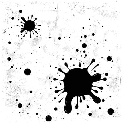 Dynamic Black Paint Splatters on White Background