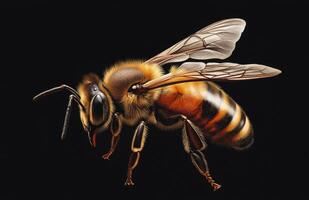 Close-up view of a bee showcasing intricate details of its wings and body structure in natural light photo