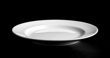 Simple white ceramic plate on a dark background showcasing elegant design and form photo