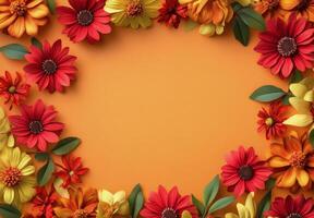 Colorful floral arrangement on a vibrant yellow background creating a cheerful atmosphere photo